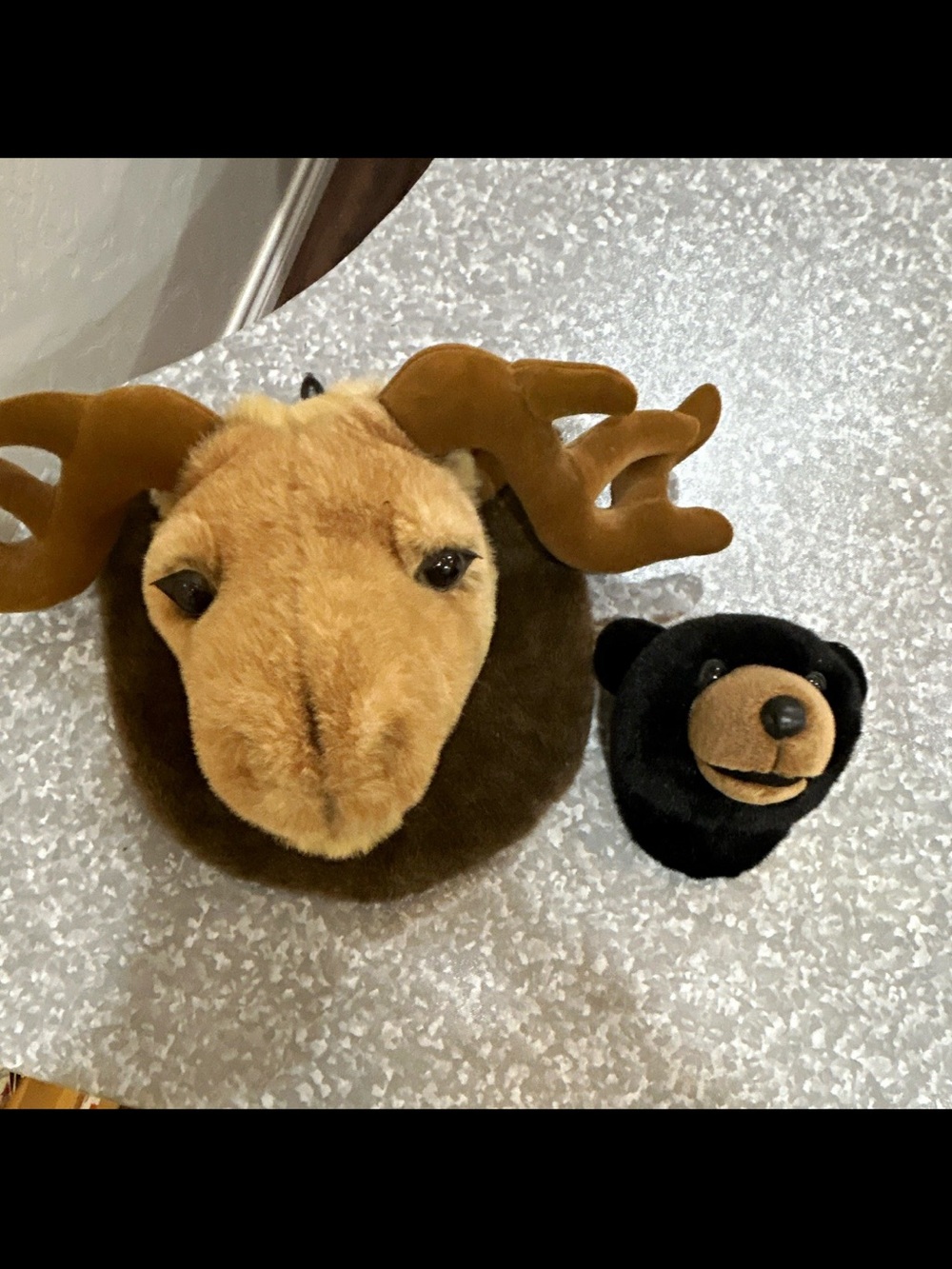 Plush Moose and Bear Wall Mount Set - Brown and Black